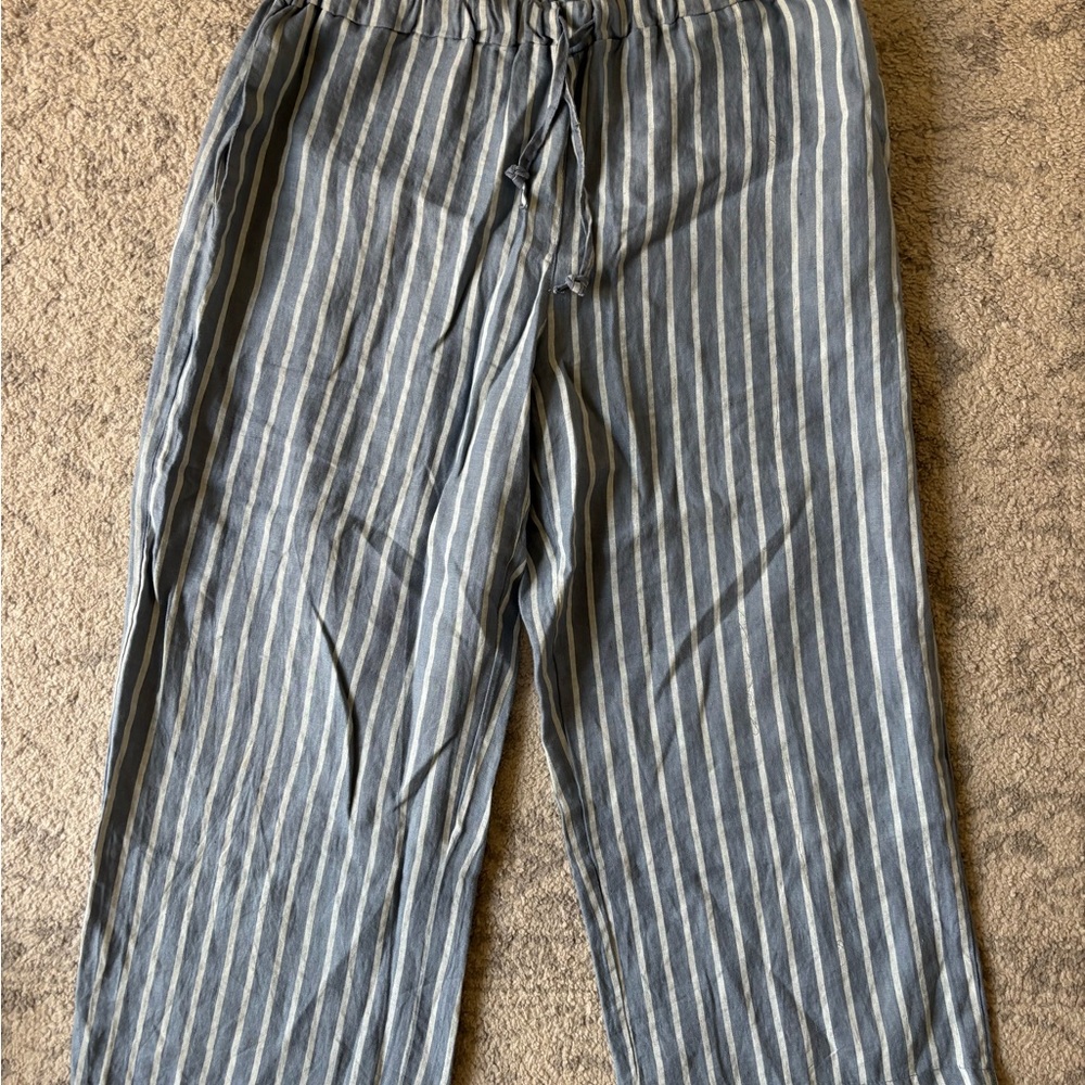Italian 100% linen blue wide-leg pants